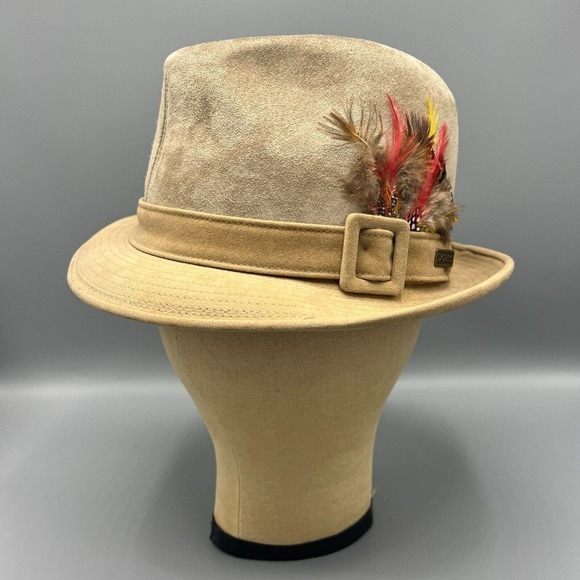 DOBBS VTG Fifth Avenue Trilby Hat Men's 6 7/8 Small Tan Beige‎ Suede Fedora. NOS - Picture 1 of 16